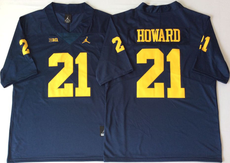 NCAA Men Michigan Wolverines Blue #21 HOWARD->->NCAA Jersey